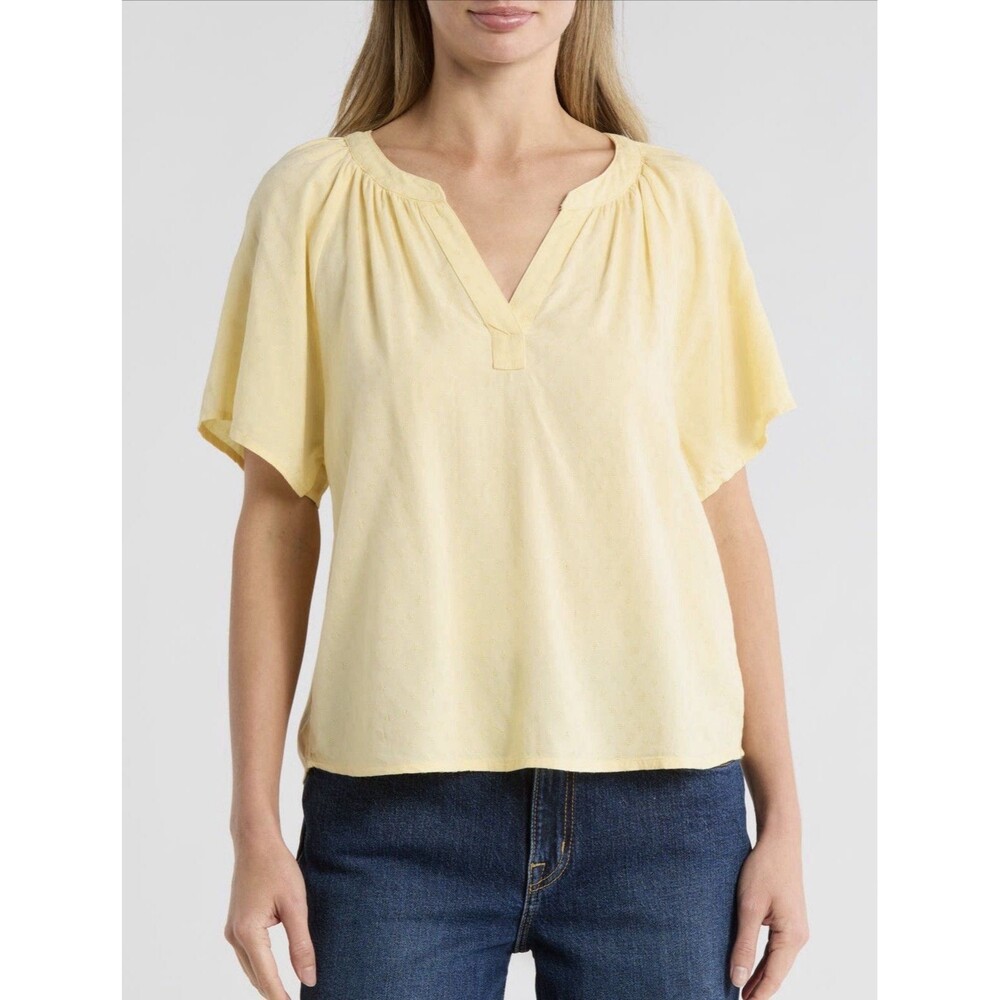 Beachlunchlounge Yellow Cotton Gauze Blouse Womens Small Boho Lightweight Top